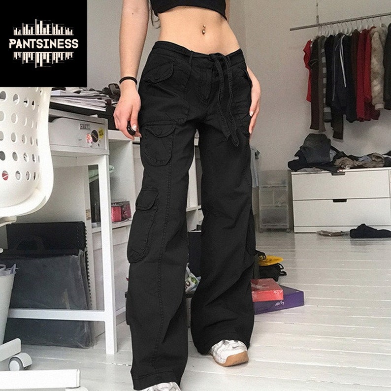 Loose Y2K Cargo Pants Denim Side Pocket Jeans Mod Waist - Etsy