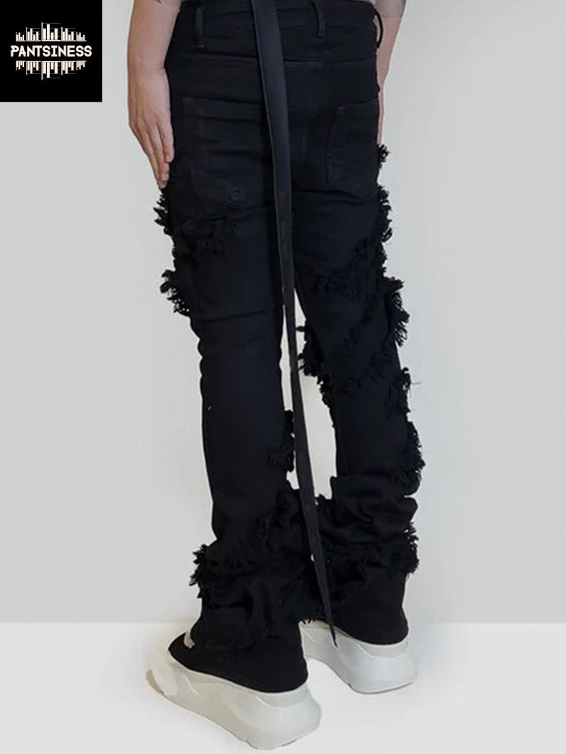 Black Stacked Ripped Jeans High Street Designer Slim Fit - Etsy