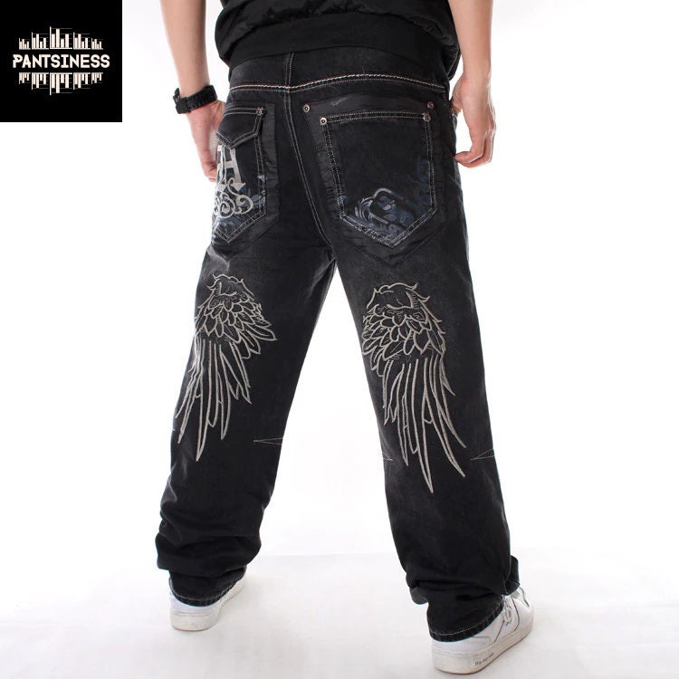 Embroidered Y2K Wings Jeans Cool Casual Straight Leg Pants - Etsy