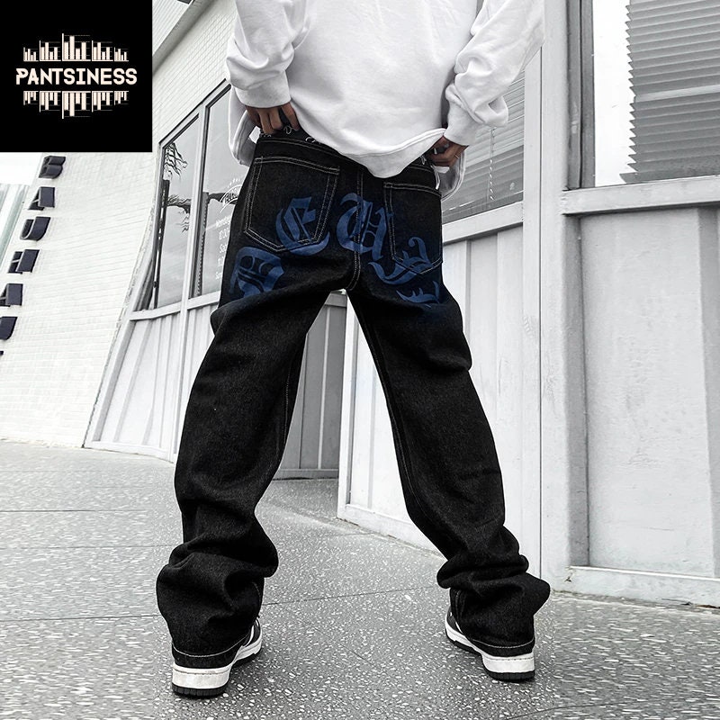 Y2K Men's Printed Stars Dark Black Jeans 2022 Hip Hop Street Fall Fashion  Retro Design Casual