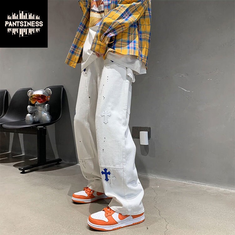 Retro Multi Colored Cross Jeans Y2K Streetwear Pants Hip Hop Etsy