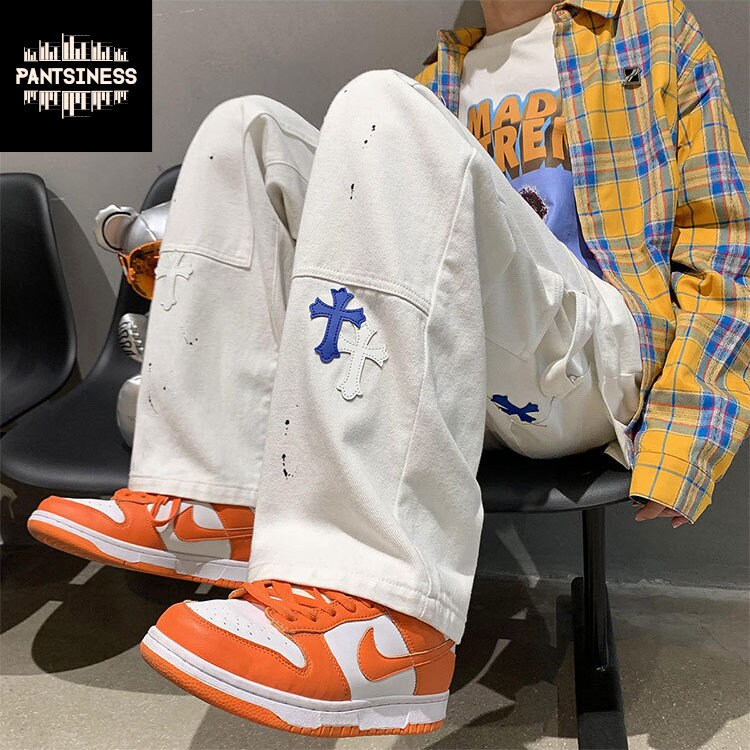 Retro Multi Colored Cross Jeans Y2K Streetwear Pants Hip Hop Etsy