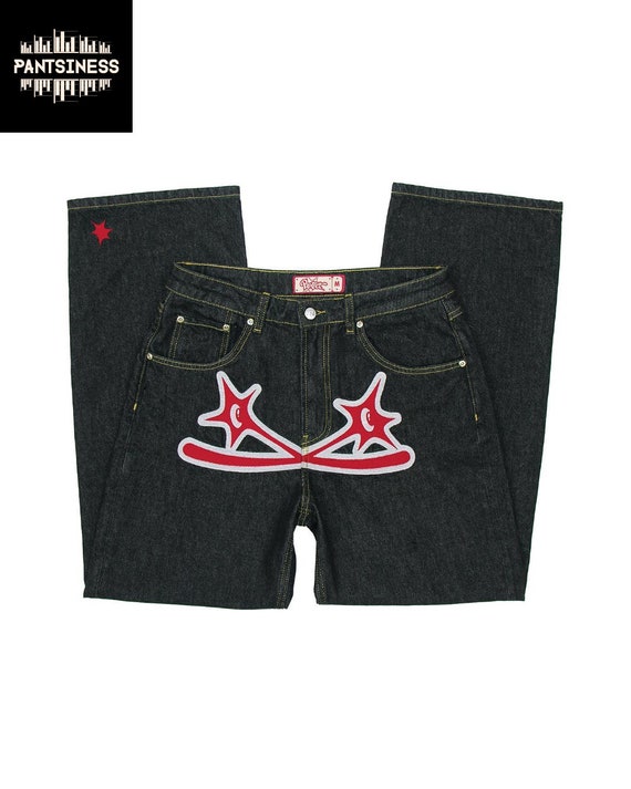 Printed Y2K Denim Jeans, Loose Hip Hop Gothic Steetwear
