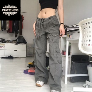 Loose Y2K Cargo Pants, Denim Side Pocket Jeans, Mod Waist Korean Style Bottoms, Grunge Retro Style Tactical Trousers