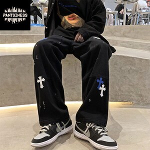 Retro Multi Colored Cross Jeans Y2K Streetwear Pants Hip Hop - Etsy