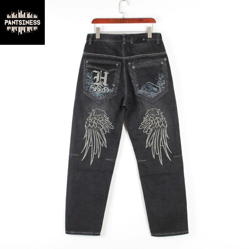Embroidered Y2K Wings Jeans Cool Casual Straight Leg Pants Etsy