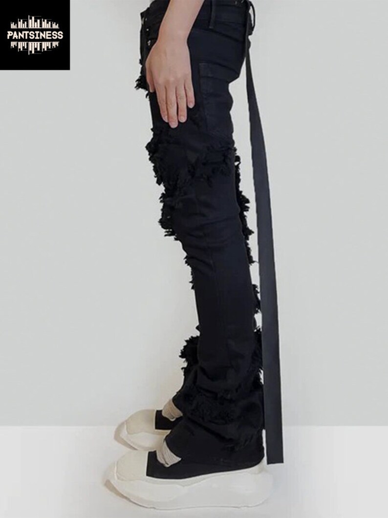 Black Stacked Ripped Jeans High Street Designer Slim Fit - Etsy