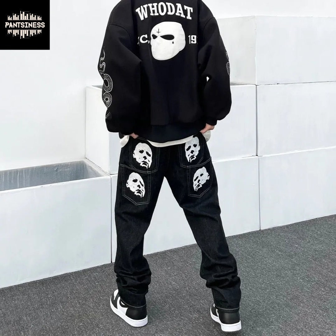 Y2K Skull Print Pants Goth Style Urban Style Jeans Grunge - Etsy