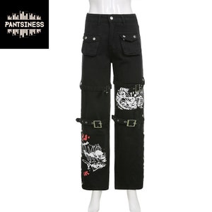 Goth Harajuku Pants, Grunge Y2K Cargo Pants, Vintage Streetwear Printed ...