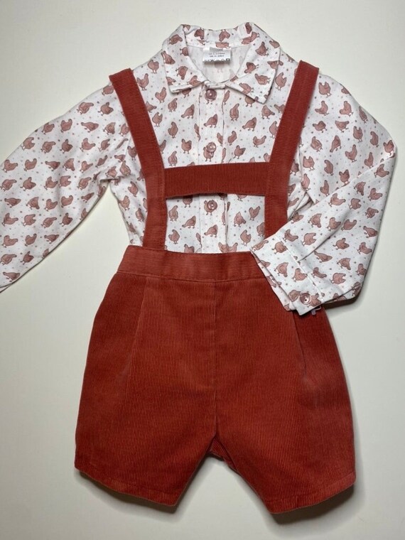 Baby Boy Red Corduroy Romper hen Print Shirt red Dungaree suspender Shorts traditional Baby Clothes spanish Clothing classic Outfit 3 Years Etsy