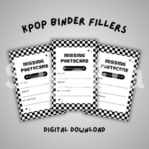 DESCARGA DIGITAL / Relleno de carpeta de tarjetas fotográficas faltante / Suministros de colección Kpop