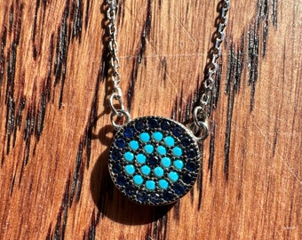 Beaded Evil Eye Protection Necklace/ Blue Evil Eye Pendant/ Minimalist Sterling Silver Necklace
