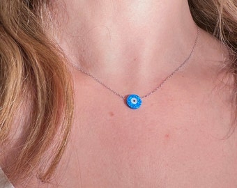 Mothers Day Gift, Protection Necklace ,Blue Dainty Necklace, Daughter Necklace, Sterling Silver Jewelry, Evil Eye Jewelry