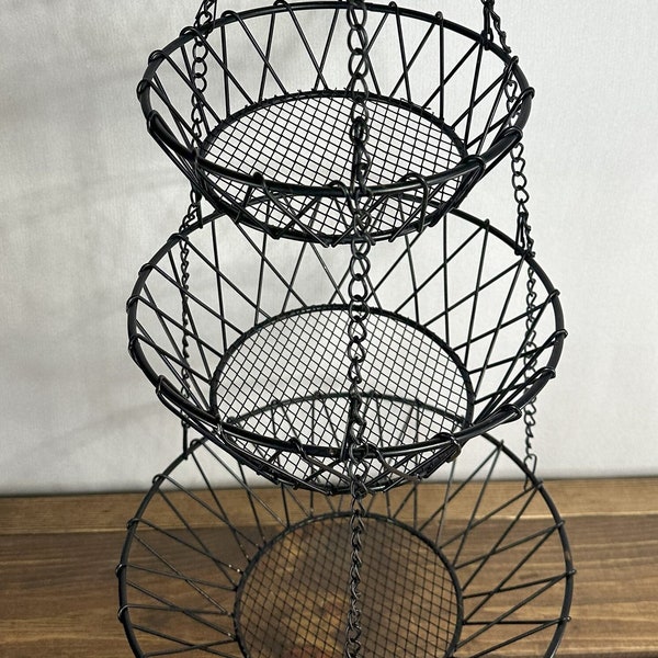 3 Tier Hanging Fruit/Vegetable Baskets || Vintage Kitchen || Metal Hanging Baskets || Kitchen Accessories || 1990s