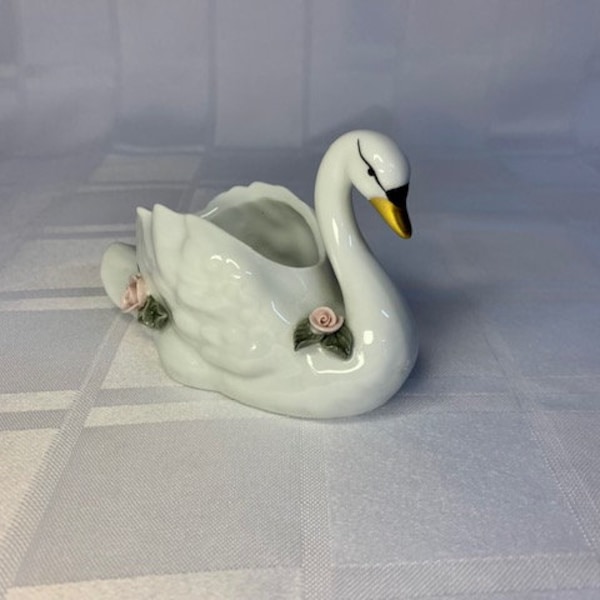 Swan Planter || Vintage || Gerold Porzellan || Porcelain Swan Vase || Pink Roses Motif || Trinket Dish || Made in West Germany || 1970s