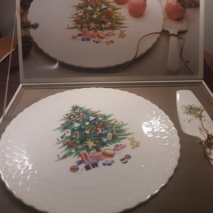 80s Christmas! NIB Mikasa Cake Platter w/Server...Colorful and Sweet!