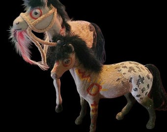 Toy Painted Pony Mare and Foal...marked SC...  lovely quality vintage toy! 80s