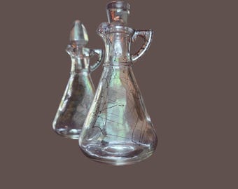 Aceiteras Hazel Atlas - Diseños dorados ondulados y vidrio grueso.