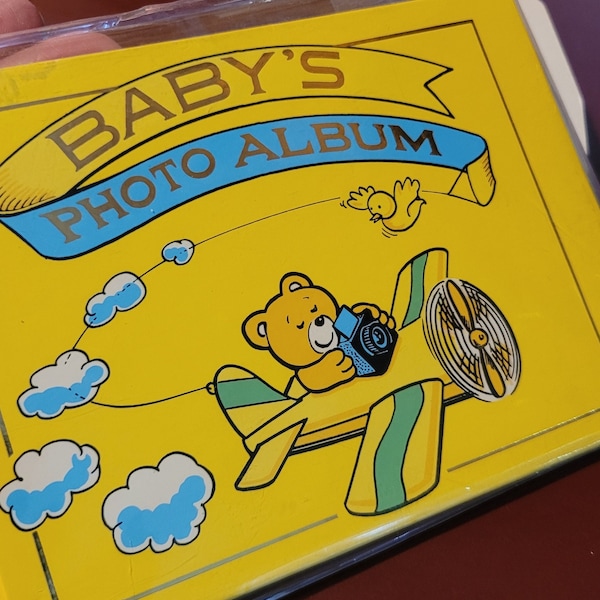 Sweet Vintage Mini Baby Photo Album..cute little brag book!! Flying Teddy! NIP