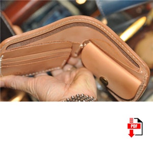 Cartera de cuero aerodinámica para hombre, billetera de cuero con patrón de bolsillo para monedas - patrón en pdf, billetera de cuero para hombre DIY con bolsillo para monedas