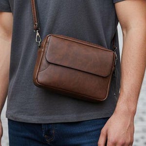 Patroon leren schoudertas: klepontwerp heren (pdf-download, A4-formaat)