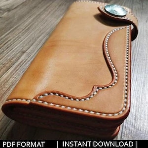 Patrón de billetera de motociclista larga de cuero minimalista de bricolaje con span – PDF, billetera de moto de bricolaje