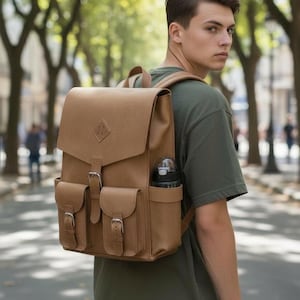 Patrón de mochila de cuero DIY (PDF, A4 imprimible, compartimento para botellas, plantilla para bolso)