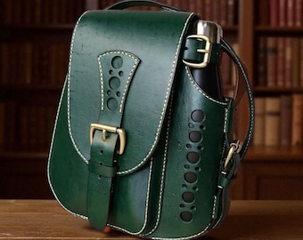 Leather Shoulder Bag Pattern with Bottle Holder (PDF Download A4 Size)