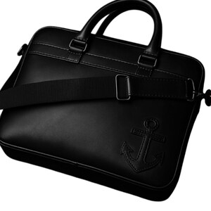 Bolso maletín de cuero, bolso de negocios con logotipo de ancla, bolso de cuero para libreta con patrón PDF