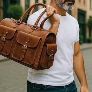 Leather Men&#39;s Travel Bag Pattern: Overnight Duffle, Work Handbag (PDF Download)