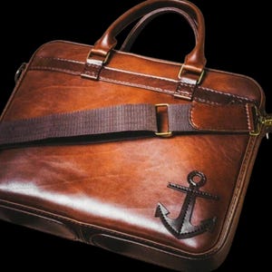 Bolso maletín de cuero, bolso de negocios con logotipo de ancla, bolso de cuero para libreta con patrón PDF