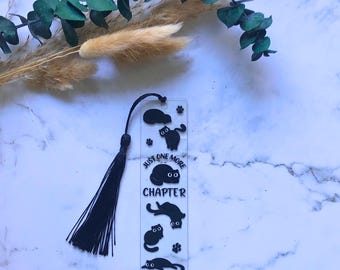 Whimsical Black Cat Acrylic Bookmark with Tassel - Gift for Bookworms
