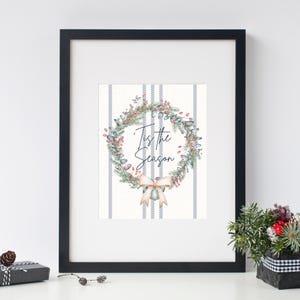 Farmhouse Shabby Chic Christmas Art Print - &#39;Tis the Season Whimsical art design wall decor gift idea Woodland Holiday Decor