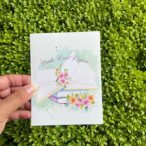libro leer repetir amante tarjeta de nota libro floral y taza de té saludo tarjeta de invitación regalo flores dobladas papelería tarjetas en blanco aniversario
