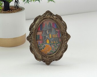 Fantasy Castle Mini Framed Art Whimsical Cottagecore Decor, Tiny Storybook Painting, Enchanted Bookshelf  Cozy Gift