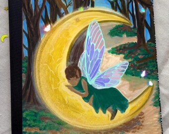 Sleepy Fairy College-Ruled Composition Notebook, Crescent Moon Enchanted Forest Art Cover