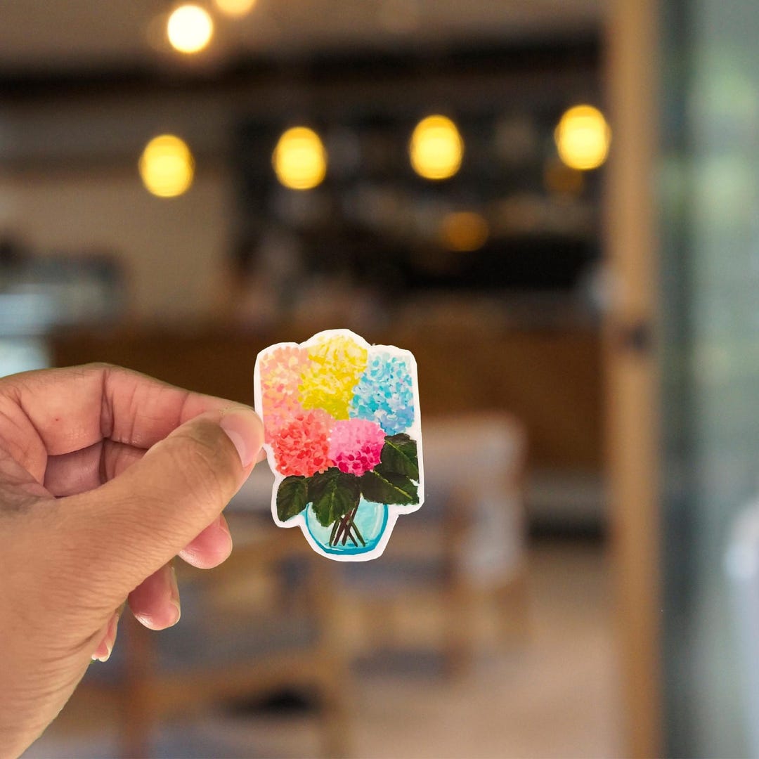 Rainbow Hydrangea Sticker: Waterproof Vinyl Decal, Glossy or Pixie Dust ...