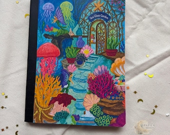Sea Glass Garden Composition Notebook, Jellyfish and Coral Reef Journal, Underwater Fantasy Gift