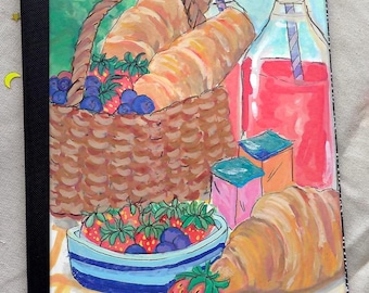 Picnic Basket Composition Notebook, Croissant and Berry Cottagecore Journal, Original Food Art
