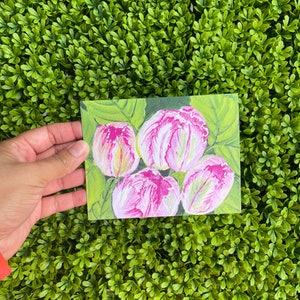 Tarjeta de nota acrílica con tulipán, papelería doblada para el Día de la Madre, tarjeta de felicitación en blanco, tarjeta de felicitación de aniversario de verano, tarjeta de felicitación floral para el Día de San Valentín