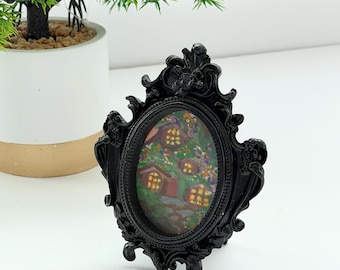 Enchanted Cottage Village Mini Framed Original Painting, Tiny Fantasy House Art, Whimsical Cottagecore Decor, Cozy Bookshelf Gift