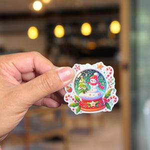 Christmas Snowglobe Sticker - Snowman & Treesticker bottle of water Cheerful Holiday Art vinyl sticker Holiday Tree Sticker