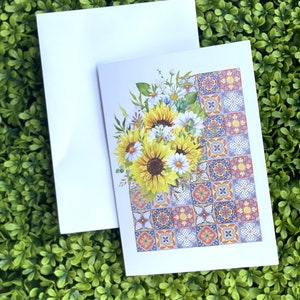 Tarjeta de felicitación con margaritas y girasoles, tarjeta de agradecimiento para el día de la madre, tarjeta de felicitación para su abuela, regalo para ella, tarjeta en blanco para el día de San Valentín