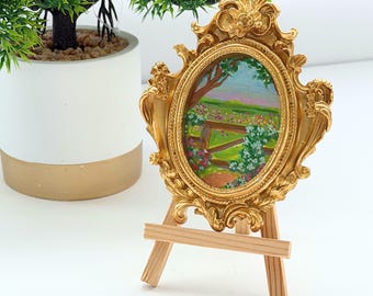 Magnetic Mini Framed Original Painting, Secret Garden Gate Art Tiny Floral Landscape Whimsical Cottagecore Decor Botanical Gift