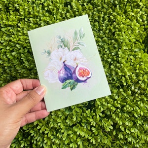 Tarjeta de notas de flores e higos florales Naturaleza muerta tarjeta de invitación de felicitación flujos de regalo papelería doblada tarjetas en blanco ideas de regalos de aniversario para ella