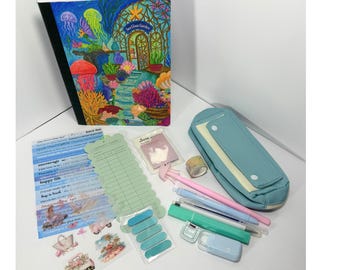 Journaling Gift Set, Ocean Stationery Gift Box, Sea Glass Garden Composition Notebook, Jellyfish Pen and Pencil Case