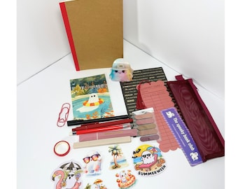 Summerween Stationery Gift Box, Cute Ghost Journal Bundle, Ghost Hair Clip, Spooky Book Lover Gift, Beach Halloween Set
