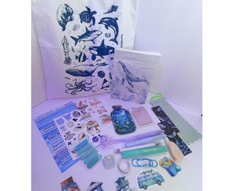 Under the Sea Stationery Gift Set, Ocean Tote Bag, Whale Notebook, Sea Life School Supplies and Ocean Lover Gift