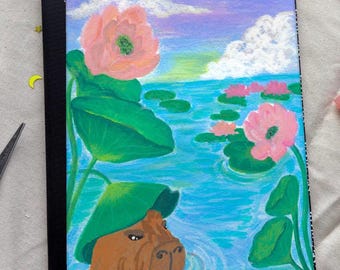 Capybara Composition Notebook – Cute Water Lily Journal with Original Hand-Painted Art