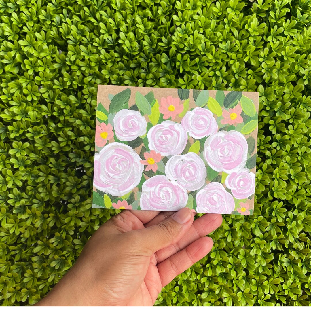 Pink Roses Bouquet Note Card: Floral Anniversary Greeting - Etsy